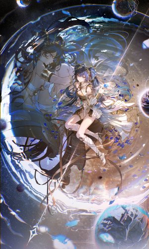 鸣潮,白祈QSR,呆毛,碧眼,青发,breasts,cleavage,长发,视线正对,迷你短裙,坐姿,短裙,笑顔,single,双马尾,超长发