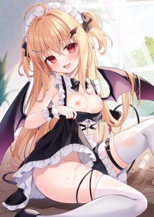 miy@,breasts,恶魔,garter,萝莉,女仆,nipples,No-Bra,nopan,尖耳,看穿,掀裙,丝袜,湿身,翅膀
