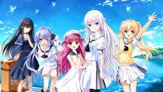 加藤うみ,久島鴎,鸣濑白绪,空門蒼,紬ヴェンダース,SummerPockets,humuyun,和泉つばす,Na-Ga,永山ゆうのん,黑发,金发,碧眼,青发,蝴蝶,连衣裙,绿色眼,发饰,长发
