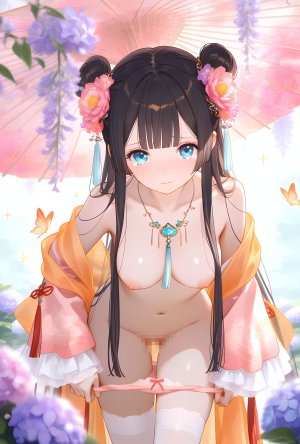 意意斯一二三,R-18,奇迹暖暖,花月瑶,黑发,美少女,古风,萝莉,汉服,清纯可爱,花,AI生成图