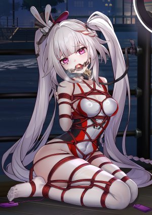 异端丶,花火,崩坏：星穹铁道,捆绑play,breasts,白毛,双马尾,跪坐,口塞,丝袜,超长发,白丝