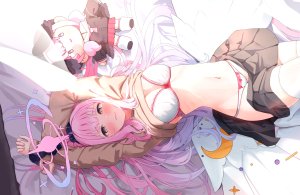 daran9,圣园未花,蔚蓝档案,脸红,捆绑play,bra,breasts,cleavage,长发,露脐,胖次,粉发,短裙,丝袜,下着,脱衣,翅膀,黄色眼