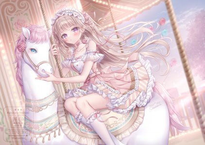 原创,小日向ほしみ,露肩,碧眼,脸红,breasts,茶发,项圈,长发,视线正对,粉发,褶皱裙,紫色眼,短裙,single,超长发