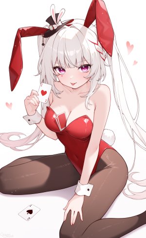 花火,崩坏：星穹铁道,Origami,兽耳,露肩,breasts,cleavage,holding,裤袜,紫色眼,坐姿,single,双马尾,白背景,白发