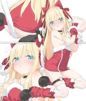 かにビーム,霜月ポトフ,兽耳,breasts,圣诞节,连衣裙,garter,萝莉,猫耳,No-Bra,胖次,panty_pull,条纹胖次,掀裙,丝袜