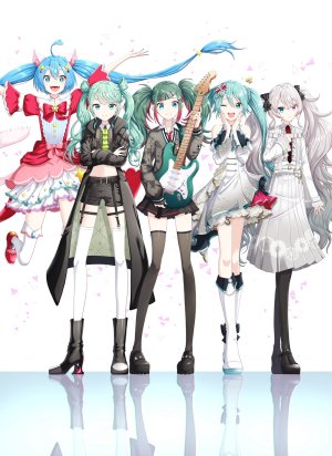 初音ミク,ニーゴミク,vivid_bad_squad_miku,世界计划,VOCALOID,itogari,兽耳,黑丝,碧眼,青发,脸红,领结,开衫,猫耳,猫娘,猫尾