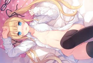 rurudo,泽村英梨梨,路人女主的养成方法,碧眼,脸红,露胸,长发,露脐,No-Bra,衬衫,黑丝,双马尾